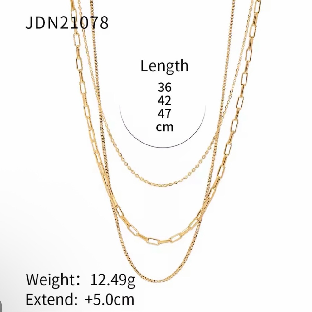 Vintage 18K Gold Plated Paperclip Box Chain Layered Necklace - Picture 2 of 5